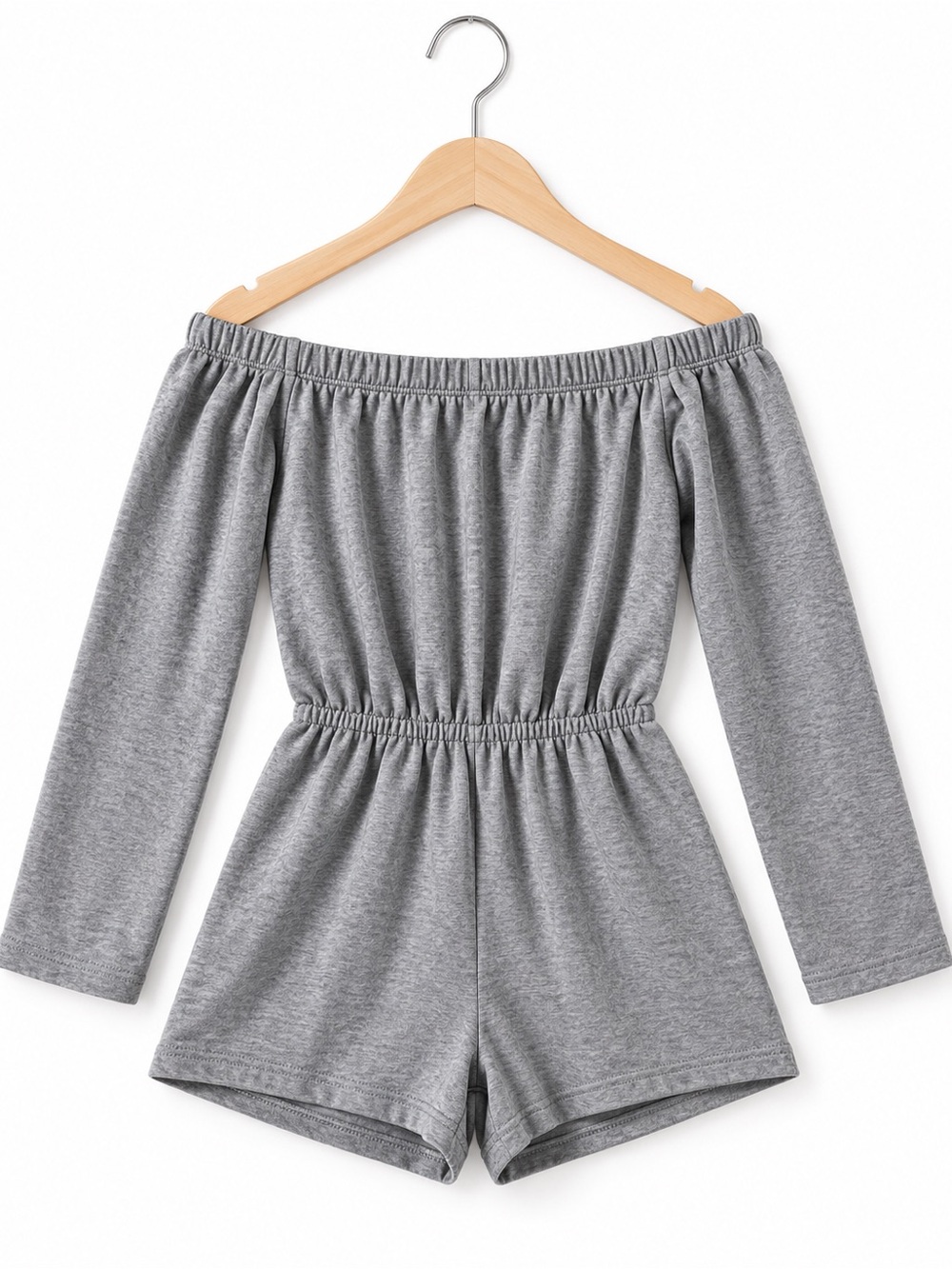 Vintage Havana Gray Off-Shoulder Long Sleeve One-Piece Romper
